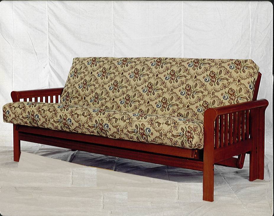 med oak futon with sleigh arms