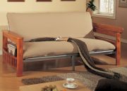 wooden  storage arm and metal body futon